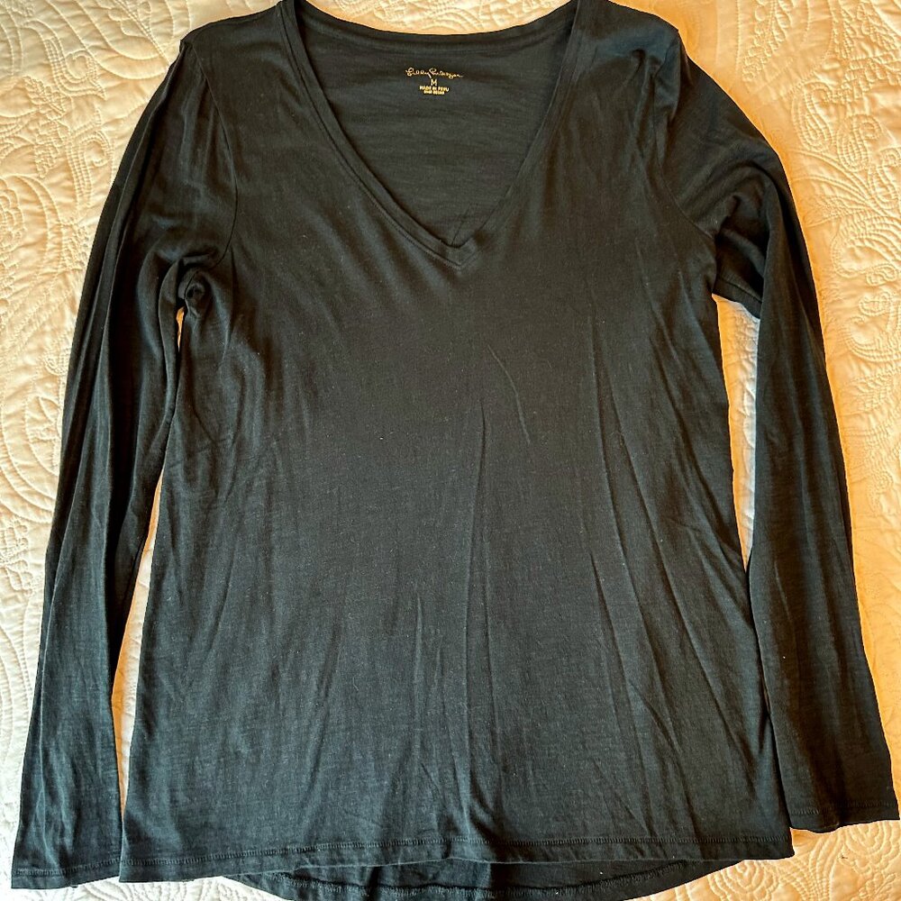 EUC Lilly Pulitzer Long Sleeved Etta Top in Black - Size M